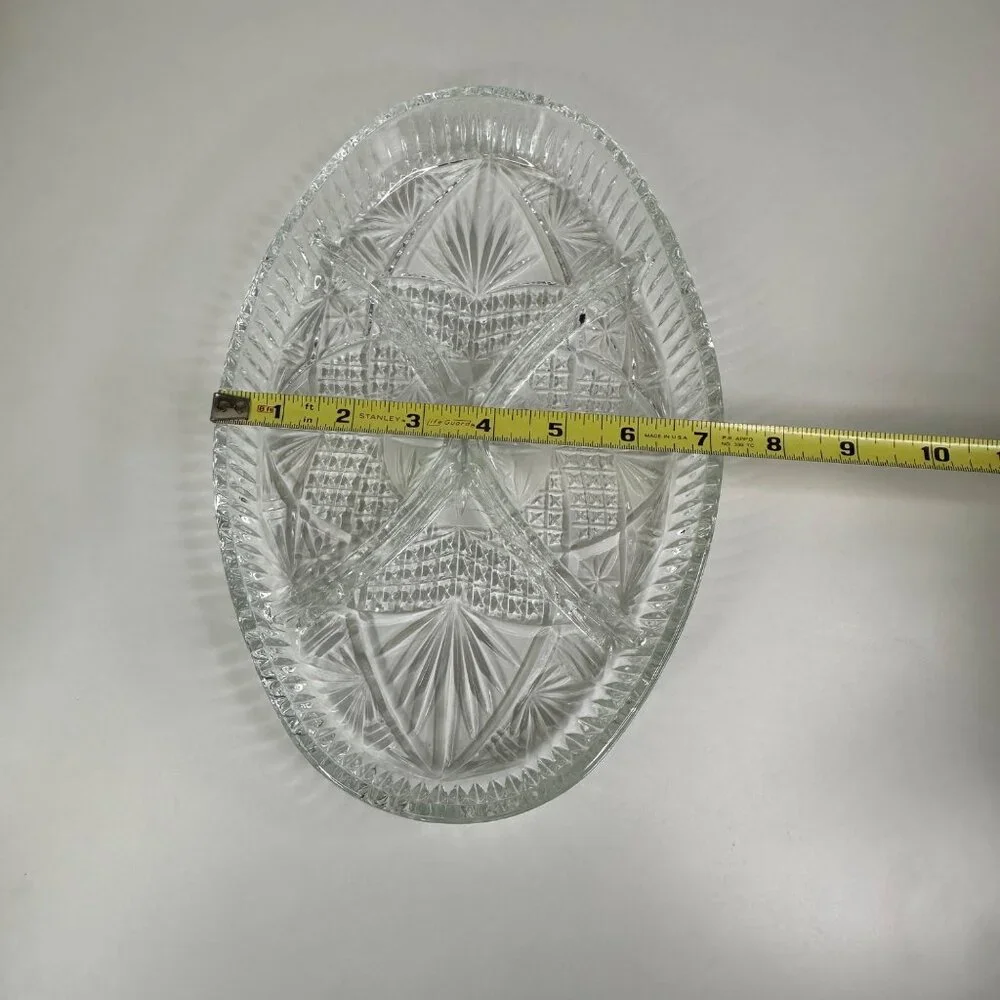 Libbey Clarion Clear Glass Divided Oval Serving Tray With Starburst Design